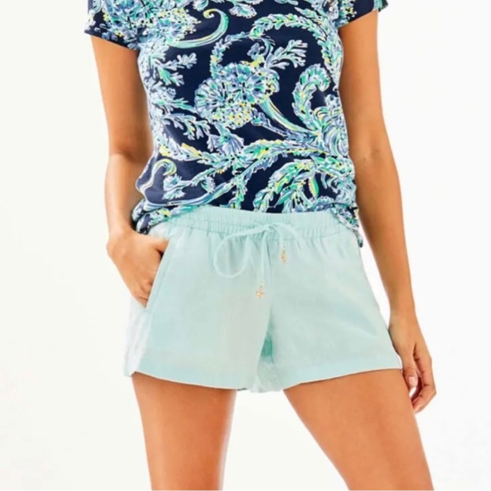 Lilly Pulitzer Drawstring Baybreeze Linen Shorts Whisper Blue Medium - Picture 2 of 6
